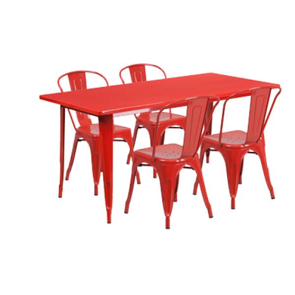 Flash Furniture 31.5 Square Red Metal Indoor-Outdoor Table Set with 4 Stack Chairs 