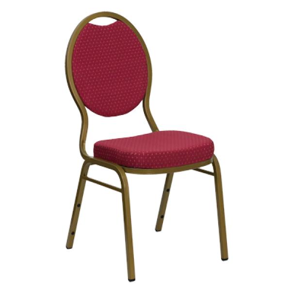 GOLD VEIN FRAME 18.5''W BURGUNDY PATTERNED FABRIC STACKING CHURCH CHAIR