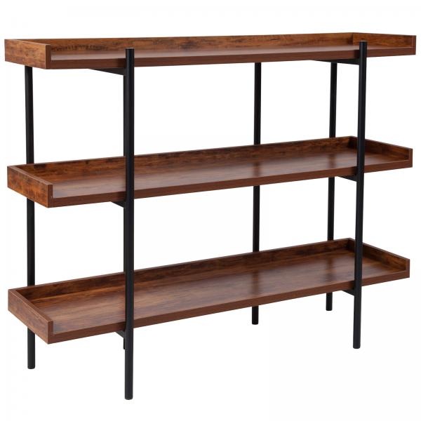 Mayfair 3 Shelf 35h Storage Display, Metal Frame Bookcase With Wood Shelves