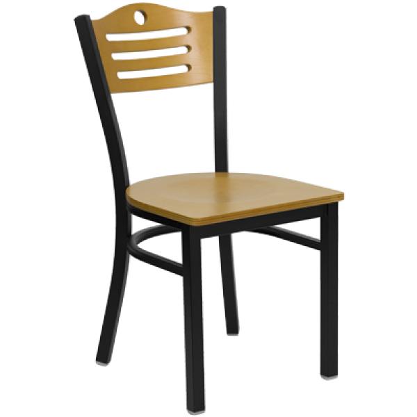 Details about   Black Slat Back Metal Restaurant Chair With Natural Wood Seat 
