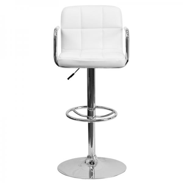 Contemporary White Quilted Design Vinyl Adjustable Height Barstool w/Chrome Base 
