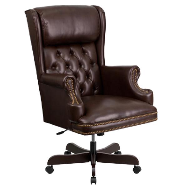 High Back Traditional Tufted Brown, Brown Leather Ergonomic Office Chair