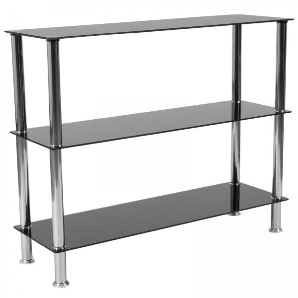 Glass Storage Display Unit Bookcase, Glass And Stainless Steel Bookcase